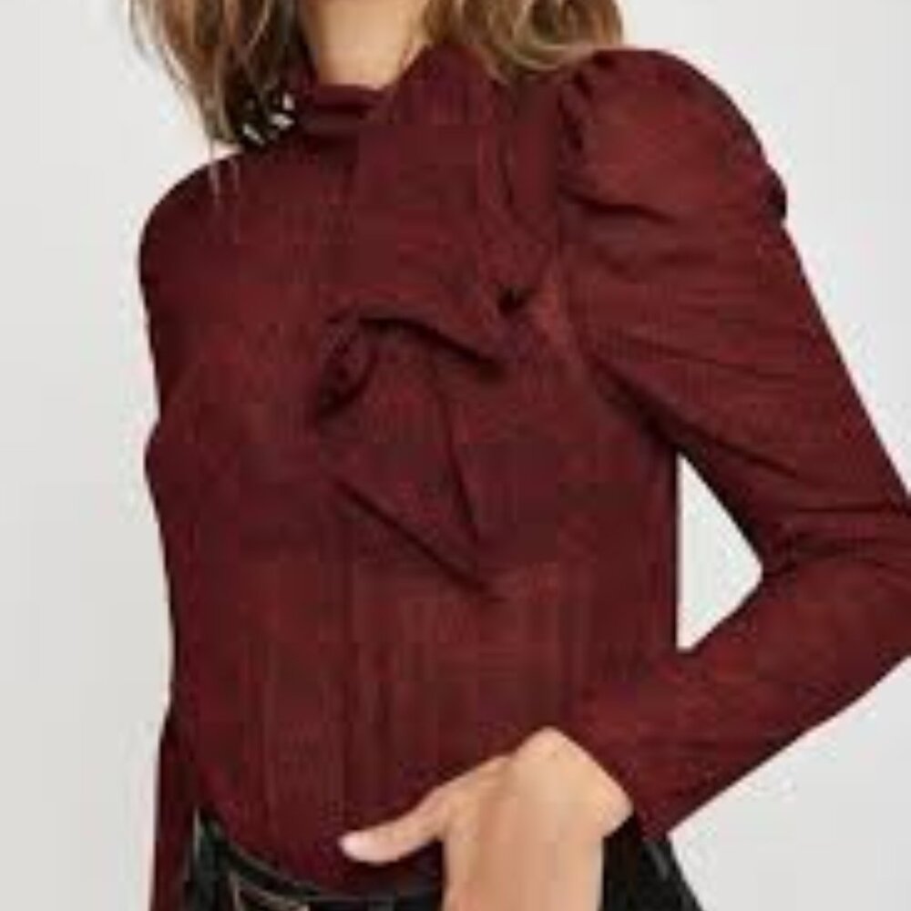 NWT DYNAMITE | Kaia Mock Neck Blouse w/ Bow Long Sleeve Top | Sz. S - Picture 5 of 13
